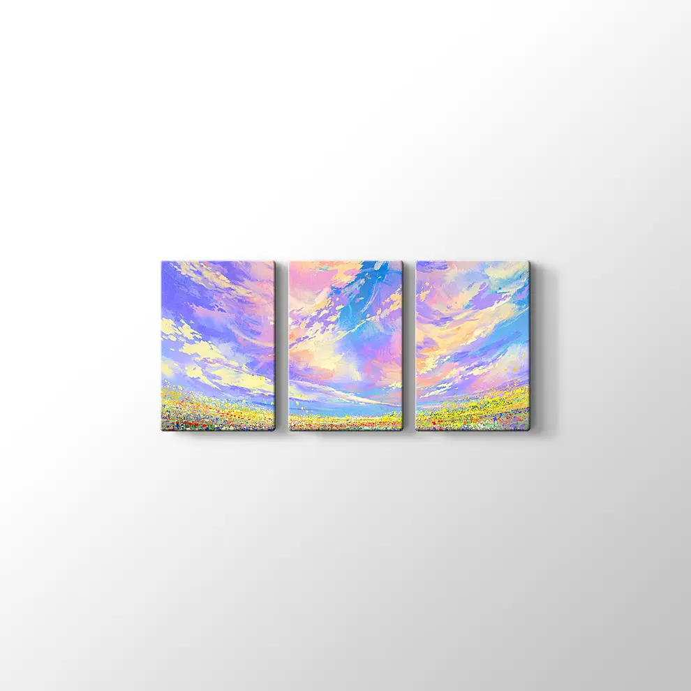 Bulutların Altında Çiçek Tarlası Kanvas Tablo