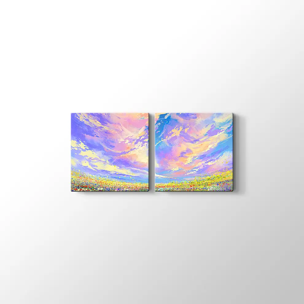 Bulutların Altında Çiçek Tarlası Kanvas Tablo