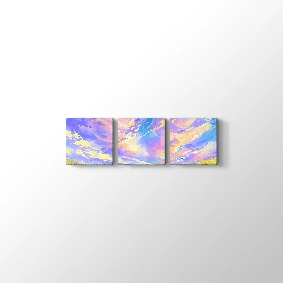 Bulutların Altında Çiçek Tarlası Kanvas Tablo