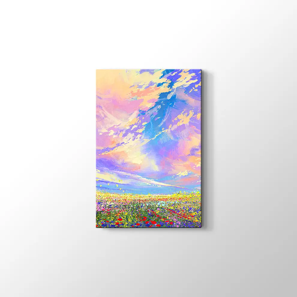 Bulutların Altında Çiçek Tarlası Kanvas Tablo