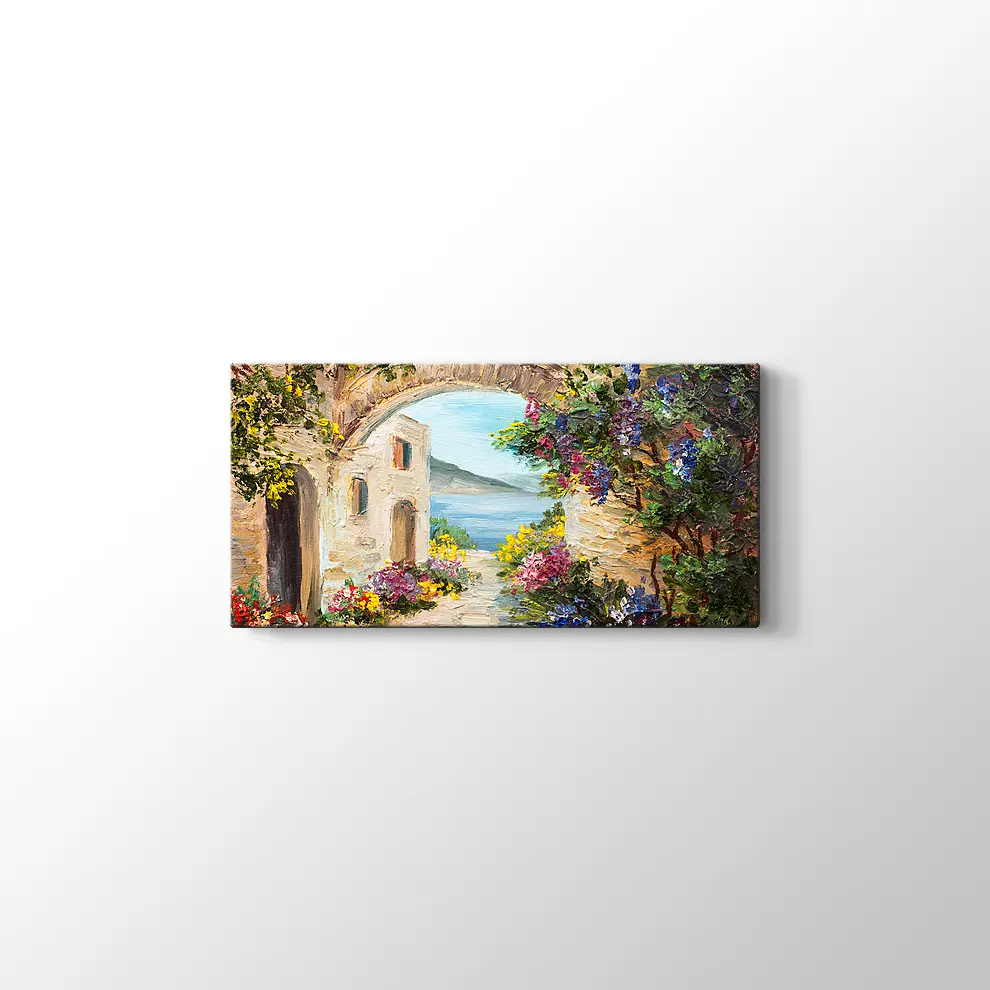 Çiçekli Kemer ve Deniz Kanvas Tablo