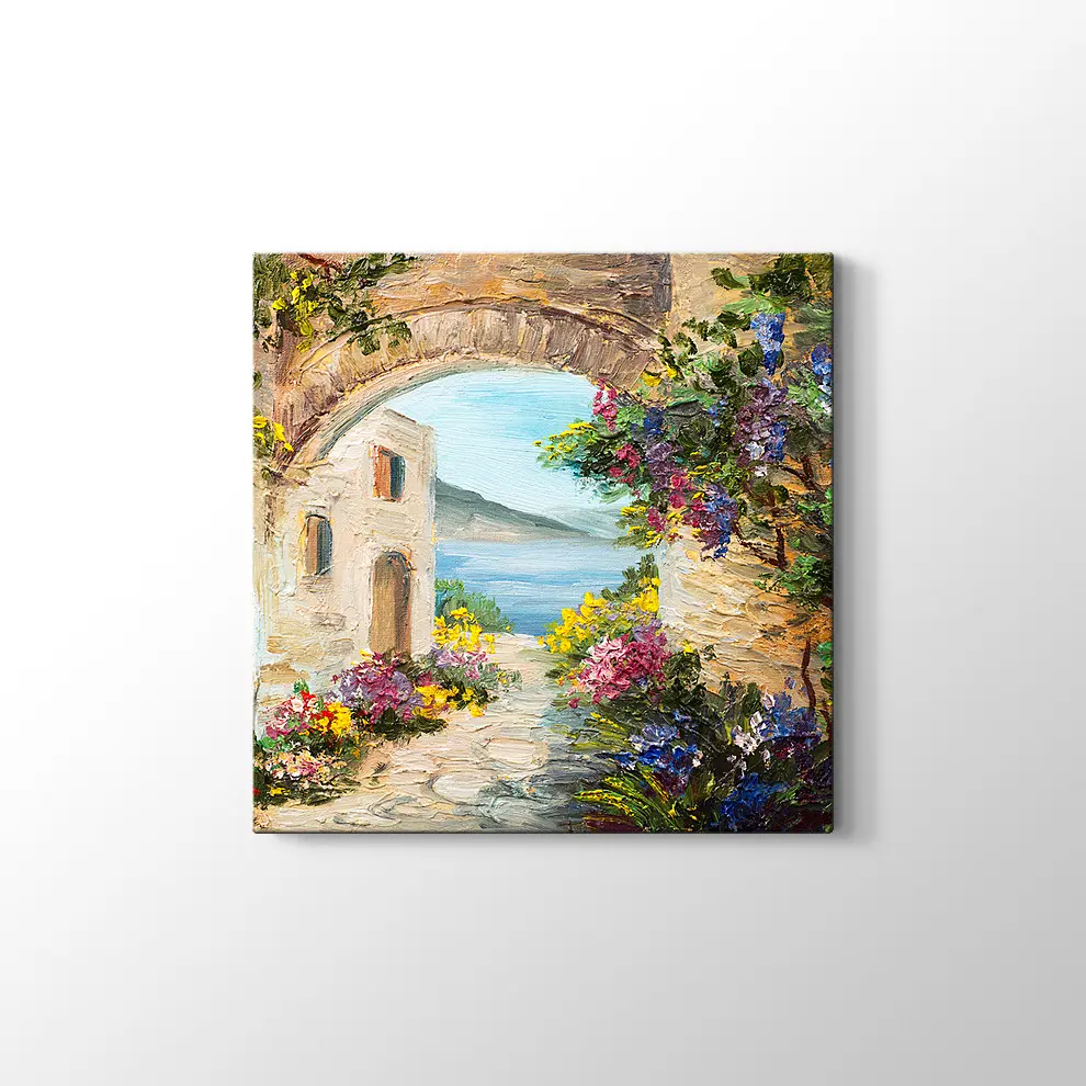 Çiçekli Kemer ve Deniz Kanvas Tablo