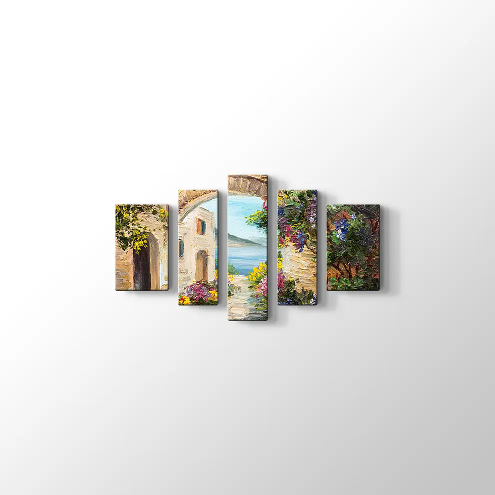 Çiçekli Kemer ve Deniz Kanvas Tablo