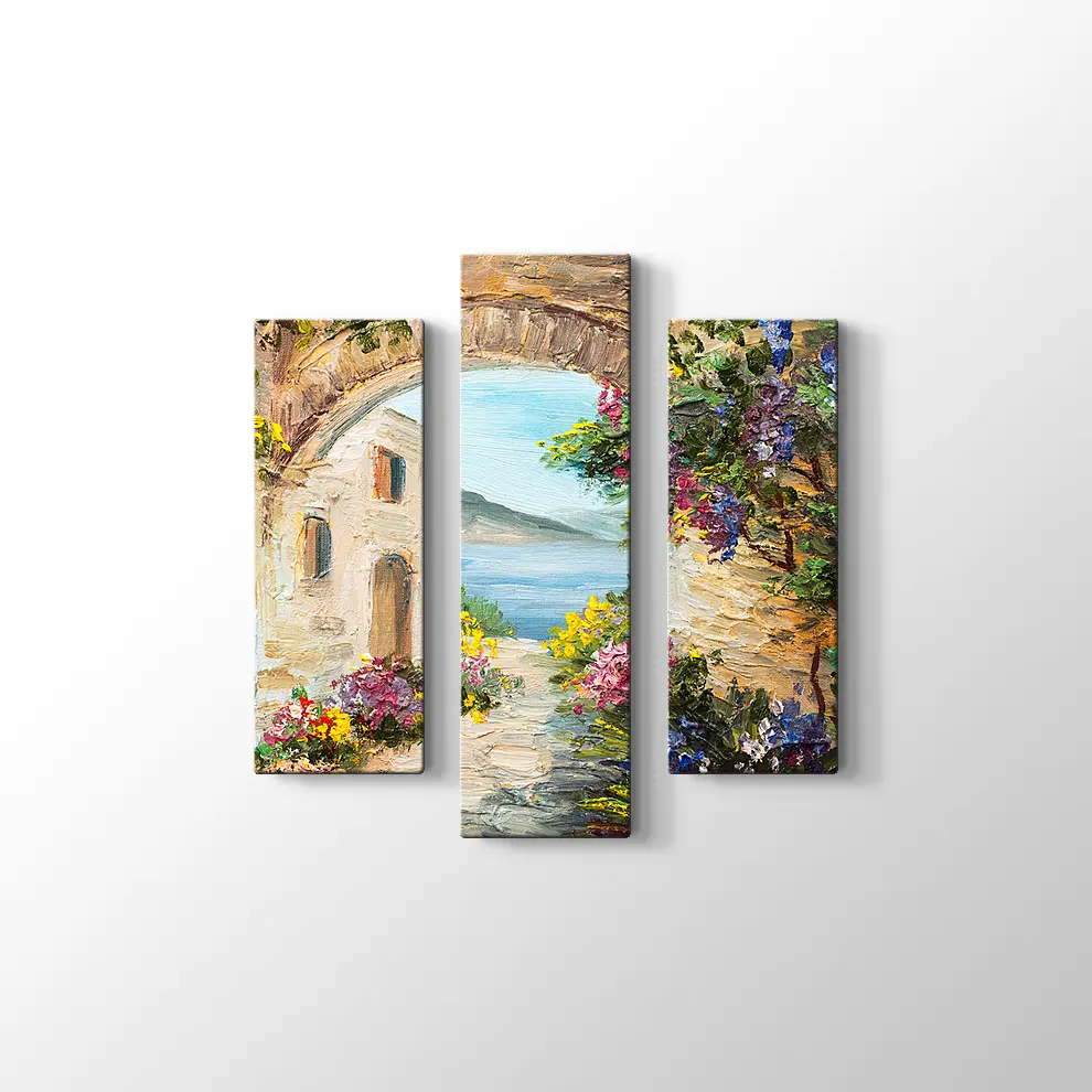 Çiçekli Kemer ve Deniz Kanvas Tablo