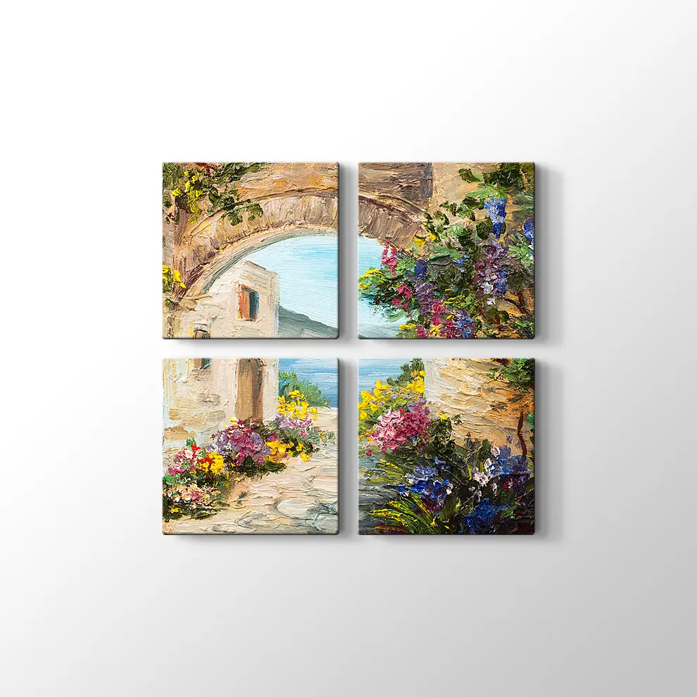 Çiçekli Kemer ve Deniz Kanvas Tablo