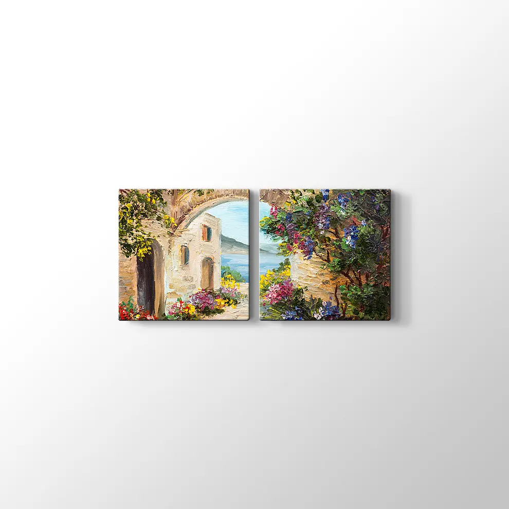 Çiçekli Kemer ve Deniz Kanvas Tablo