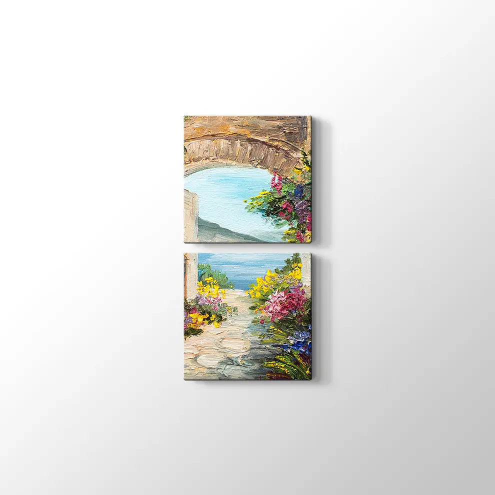 Çiçekli Kemer ve Deniz Kanvas Tablo