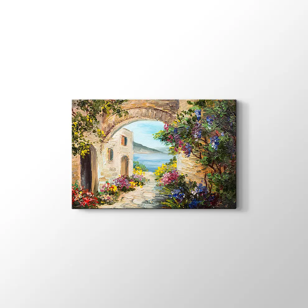 Çiçekli Kemer ve Deniz Kanvas Tablo
