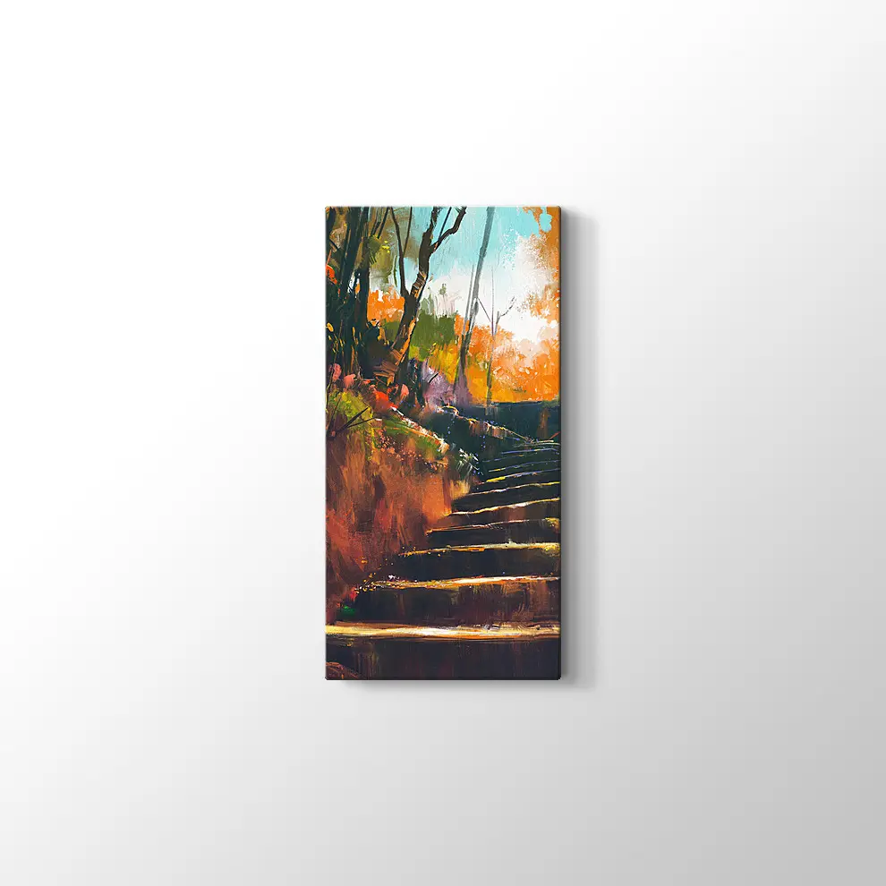 Sonbahar Ormanında Taş Merdiven Kanvas Tablo