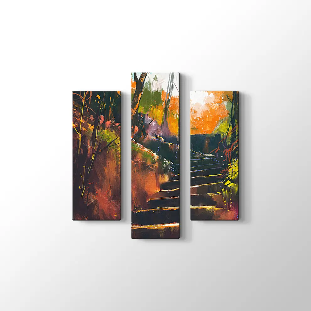 Sonbahar Ormanında Taş Merdiven Kanvas Tablo