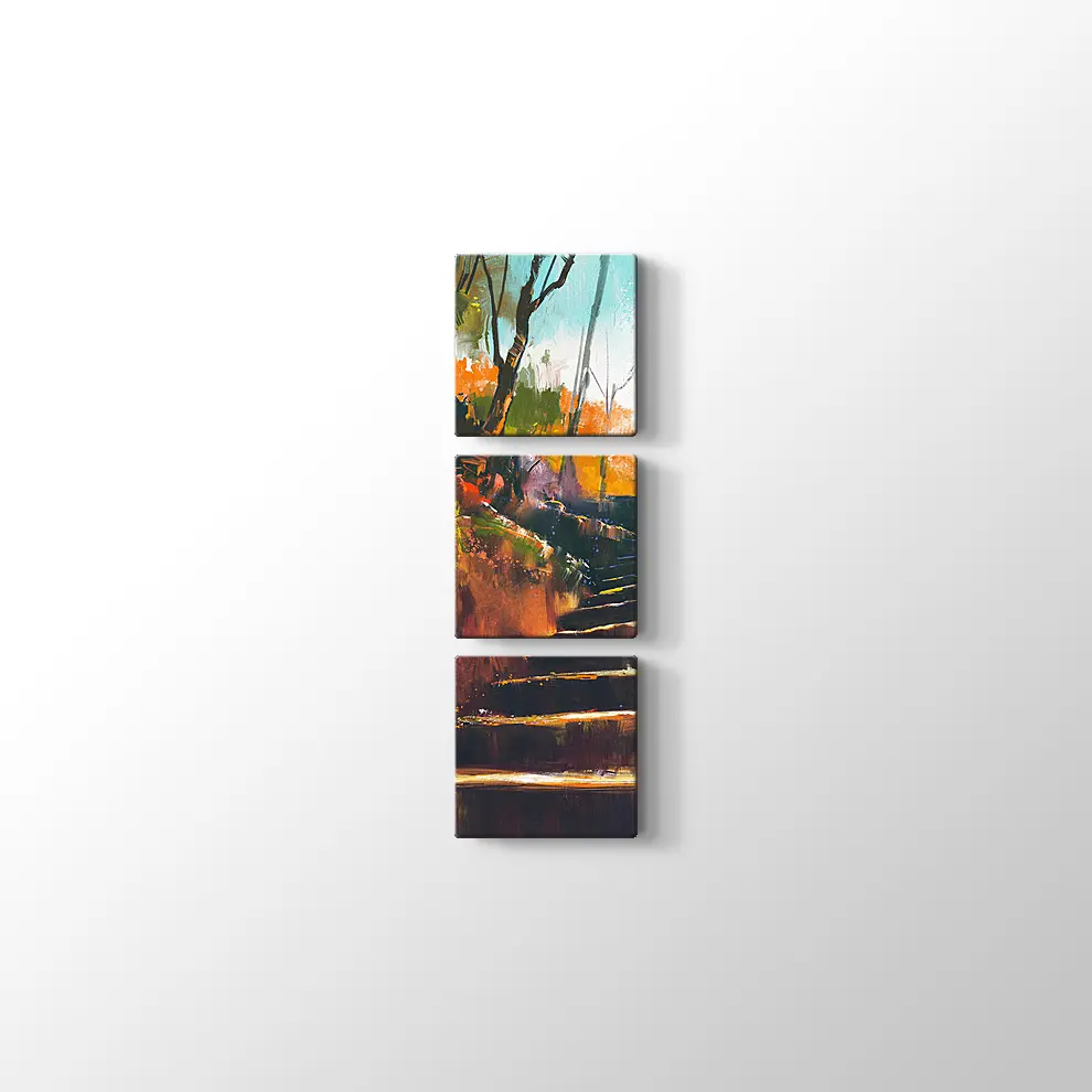 Sonbahar Ormanında Taş Merdiven Kanvas Tablo