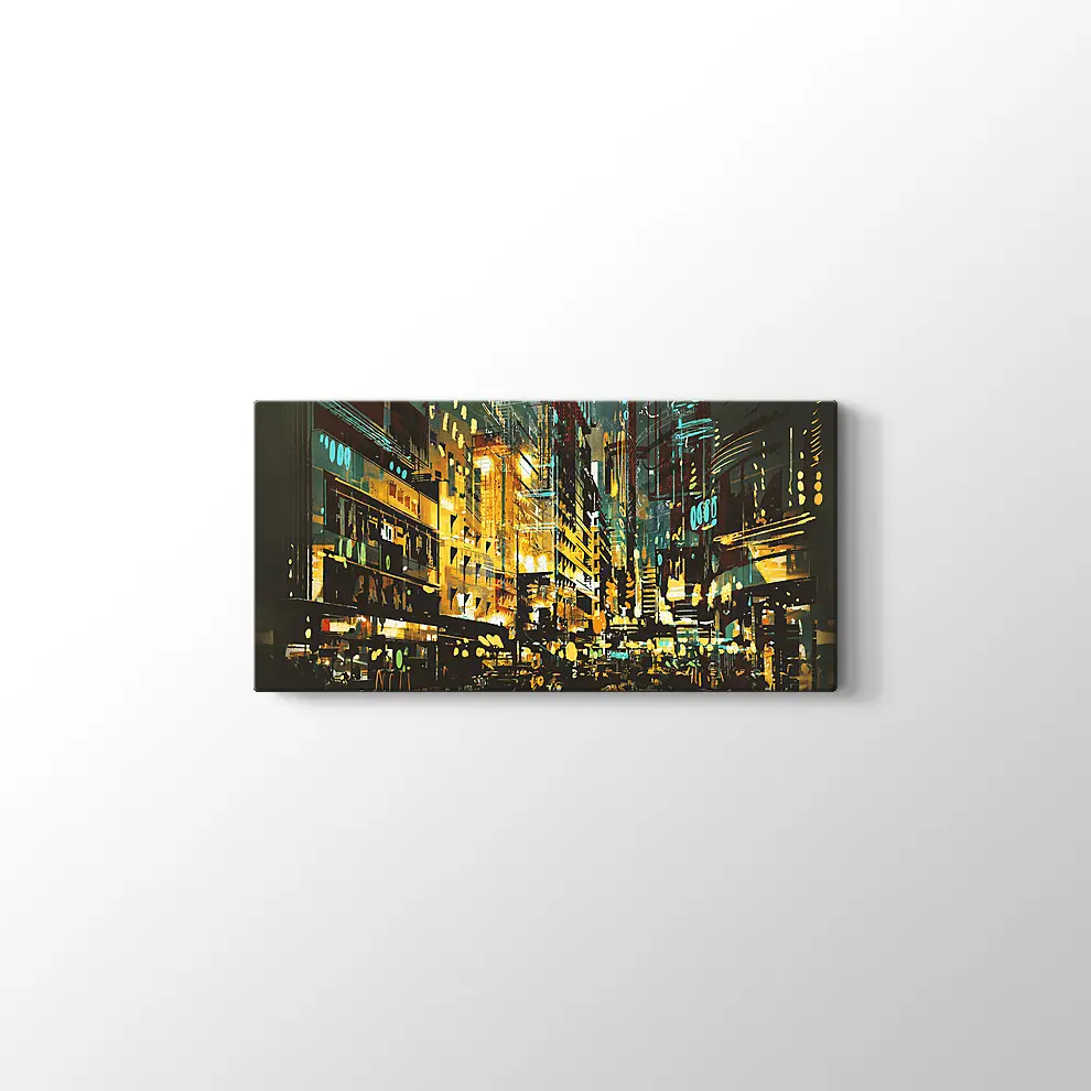 Gece Sahnesi Şehir Manzarası Kanvas Tablo