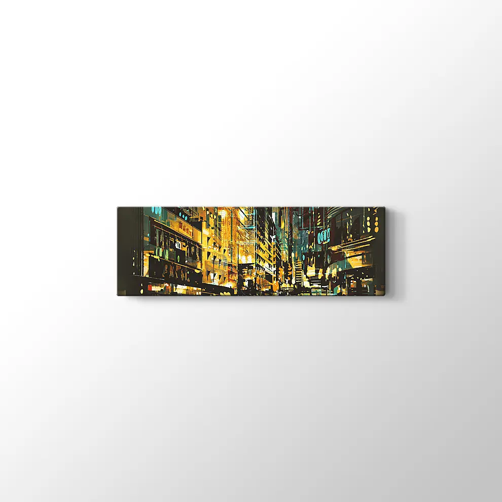 Gece Sahnesi Şehir Manzarası Kanvas Tablo