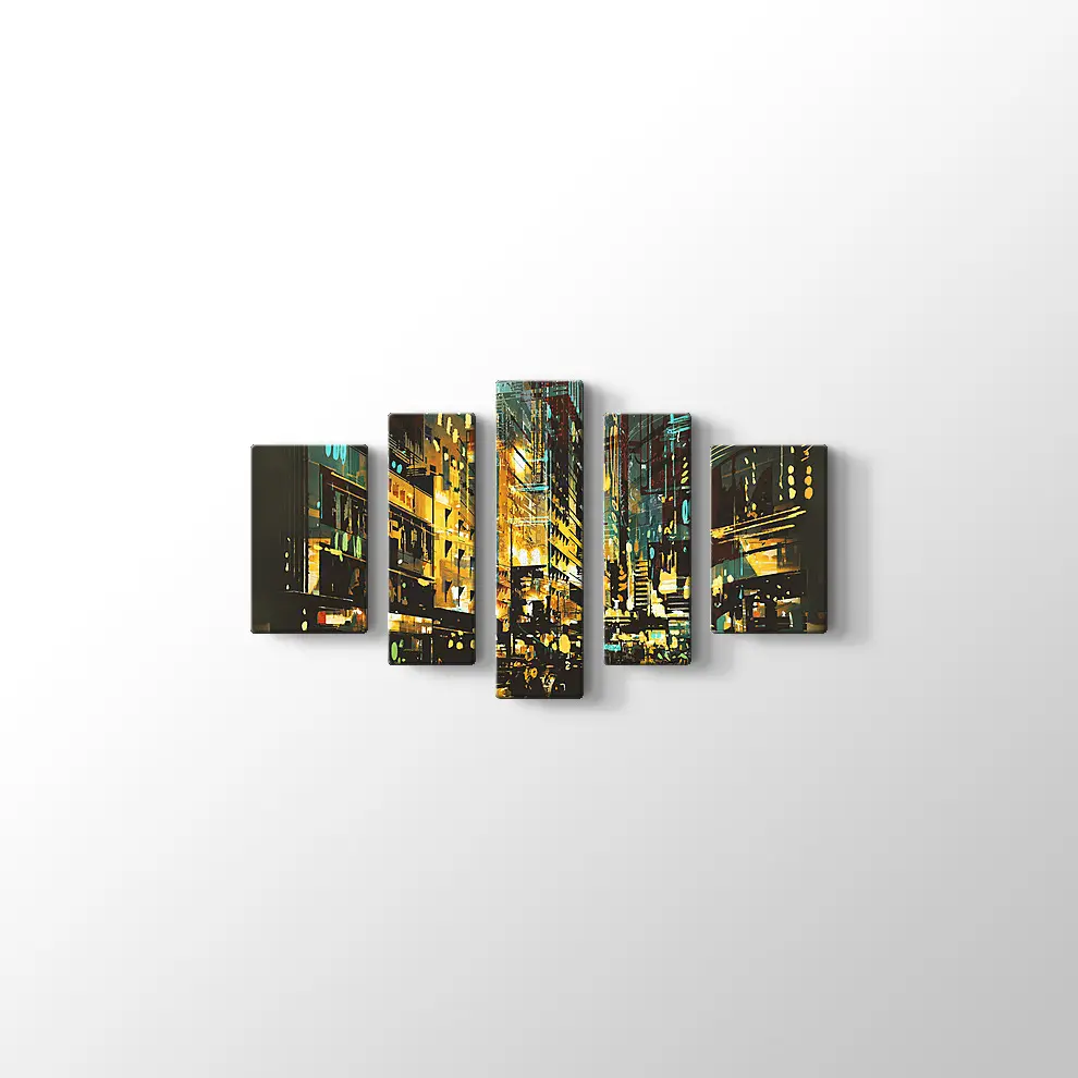 Gece Sahnesi Şehir Manzarası Kanvas Tablo