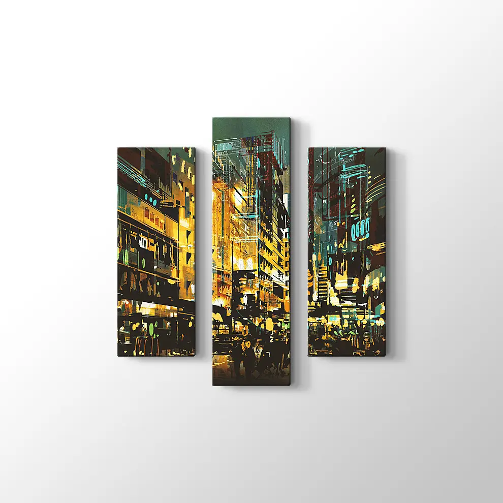 Gece Sahnesi Şehir Manzarası Kanvas Tablo