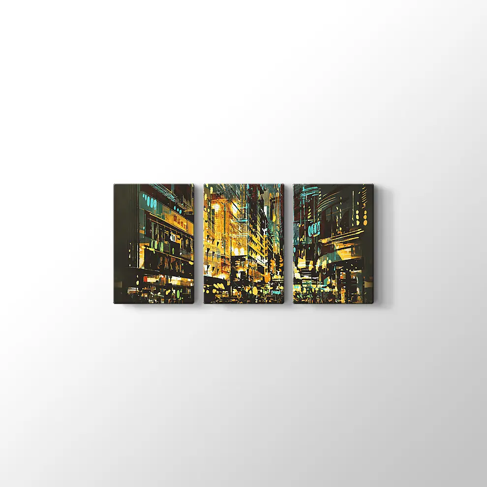 Gece Sahnesi Şehir Manzarası Kanvas Tablo