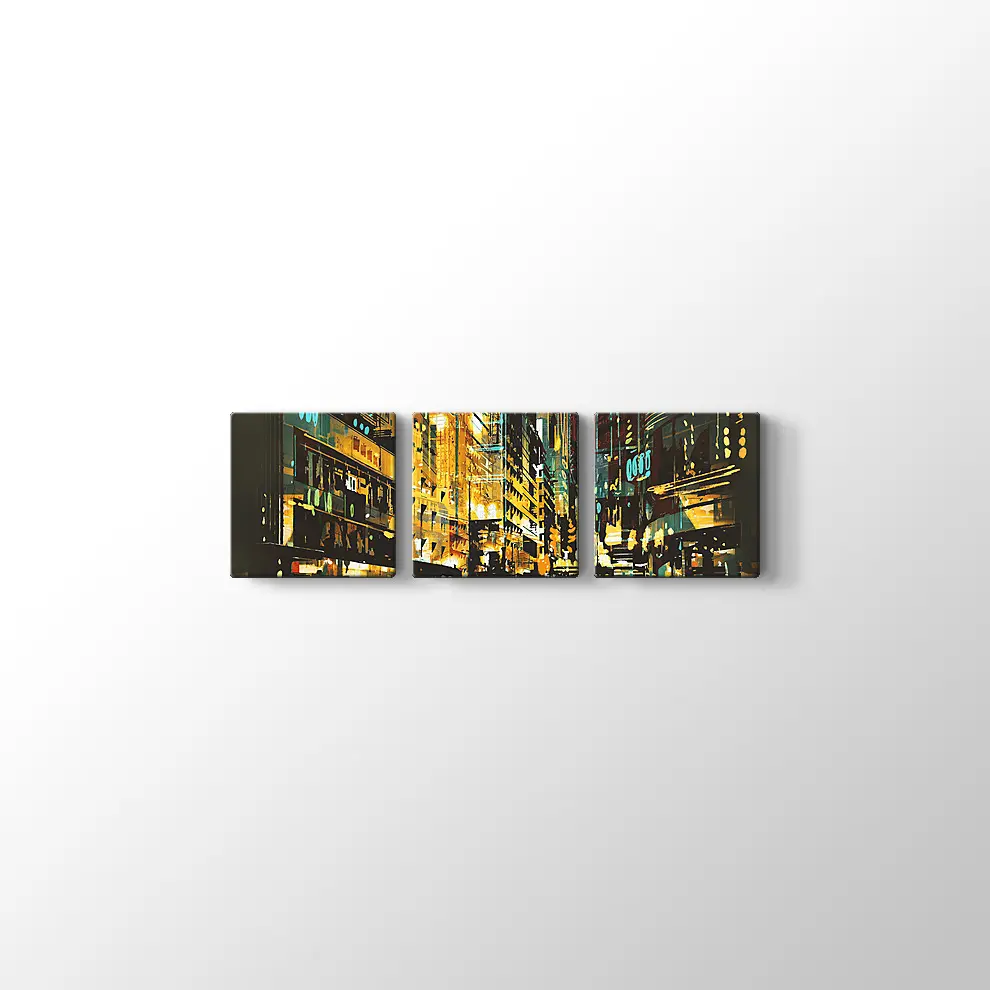 Gece Sahnesi Şehir Manzarası Kanvas Tablo