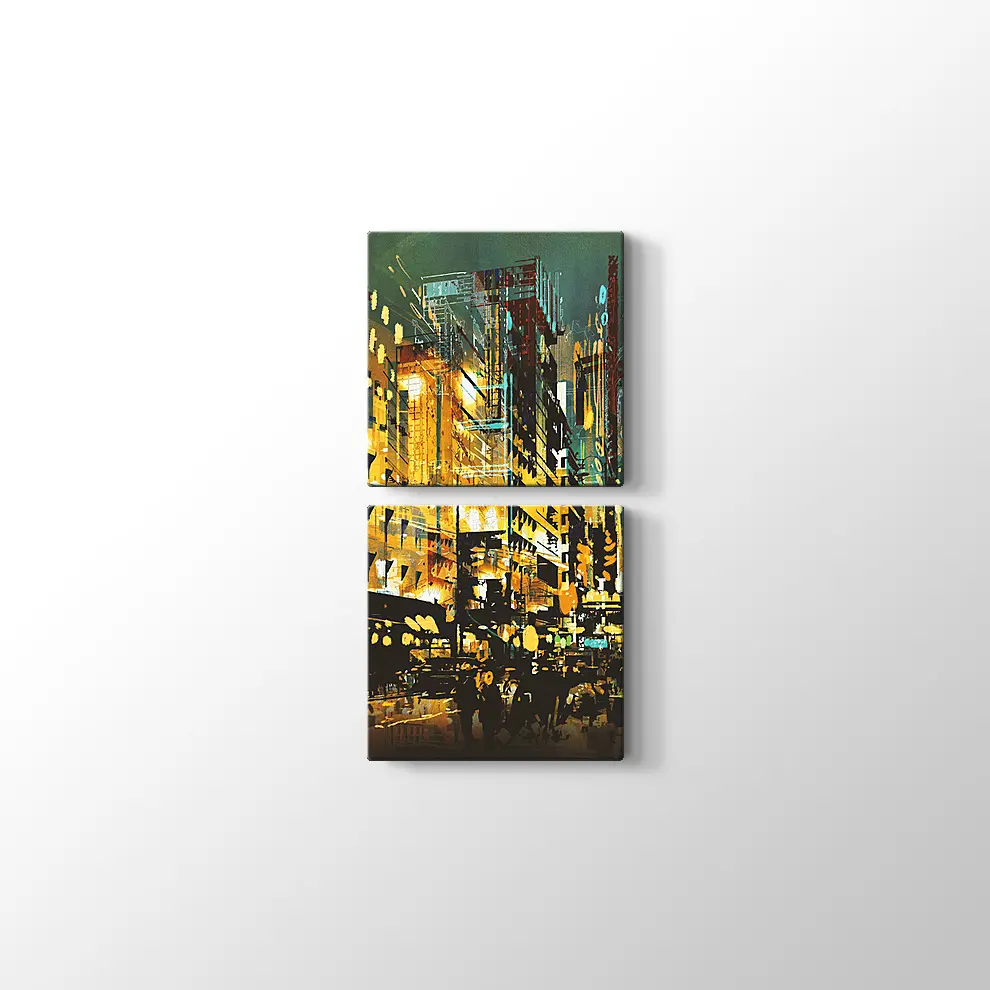 Gece Sahnesi Şehir Manzarası Kanvas Tablo