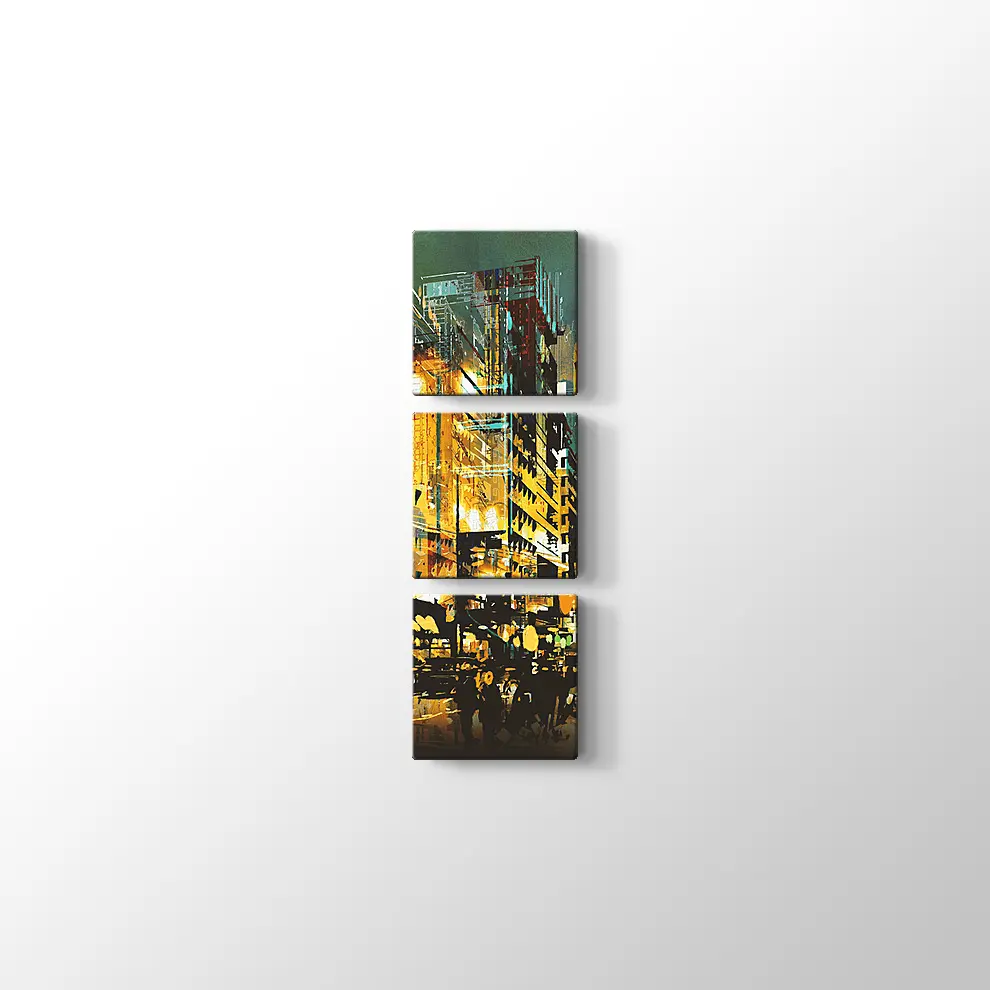 Gece Sahnesi Şehir Manzarası Kanvas Tablo