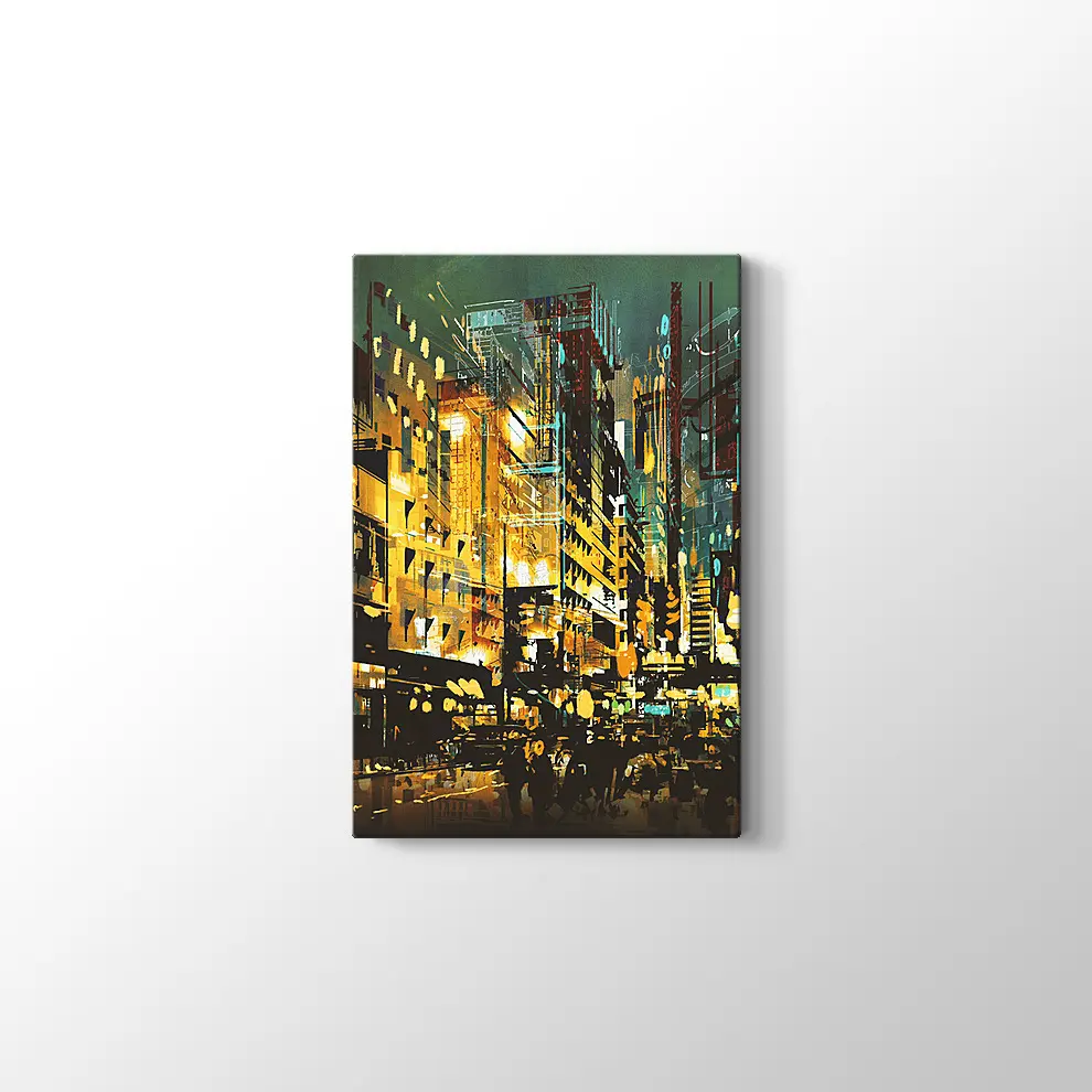 Gece Sahnesi Şehir Manzarası Kanvas Tablo