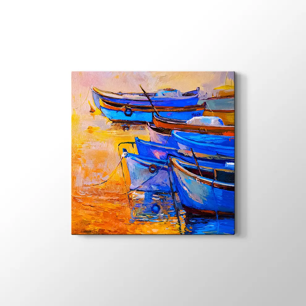 Yağlıboya Tekneler ve Deniz Kanvas Tablo