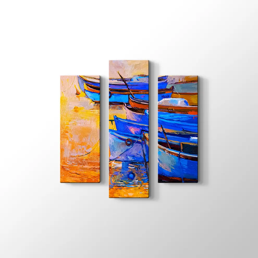 Yağlıboya Tekneler ve Deniz Kanvas Tablo