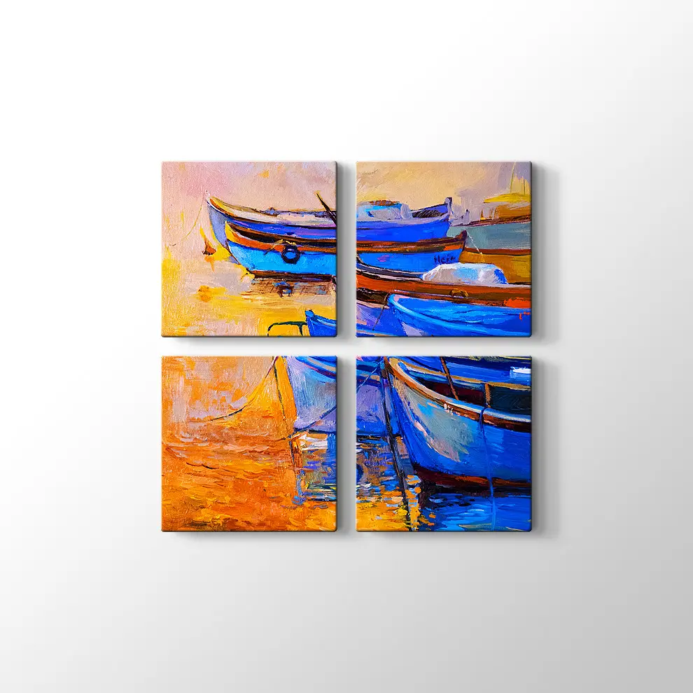 Yağlıboya Tekneler ve Deniz Kanvas Tablo