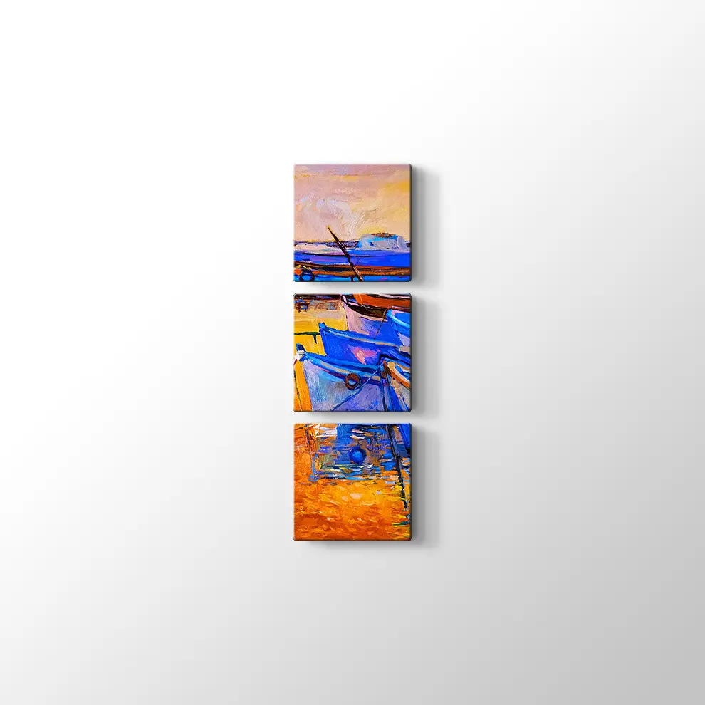 Yağlıboya Tekneler ve Deniz Kanvas Tablo