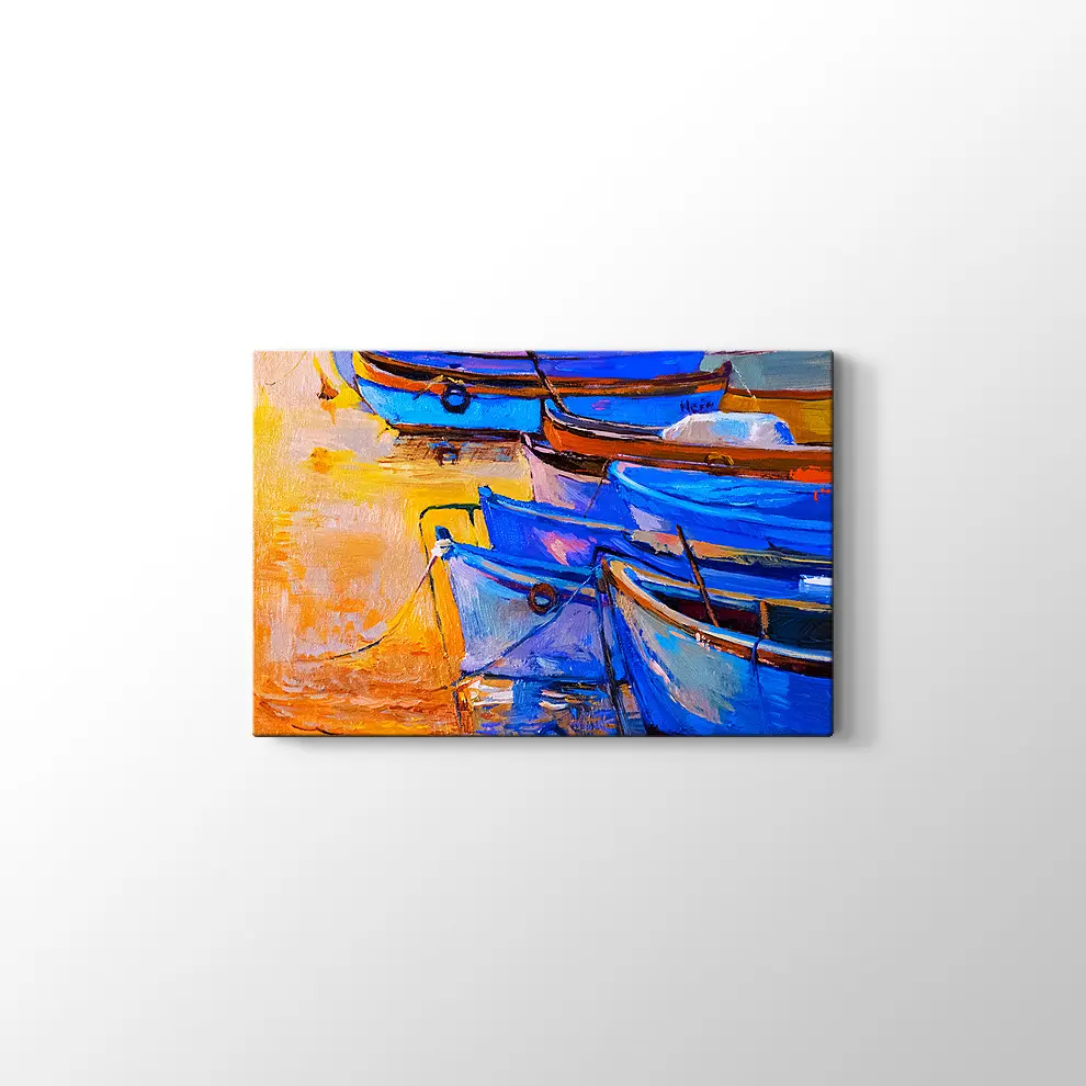 Yağlıboya Tekneler ve Deniz Kanvas Tablo
