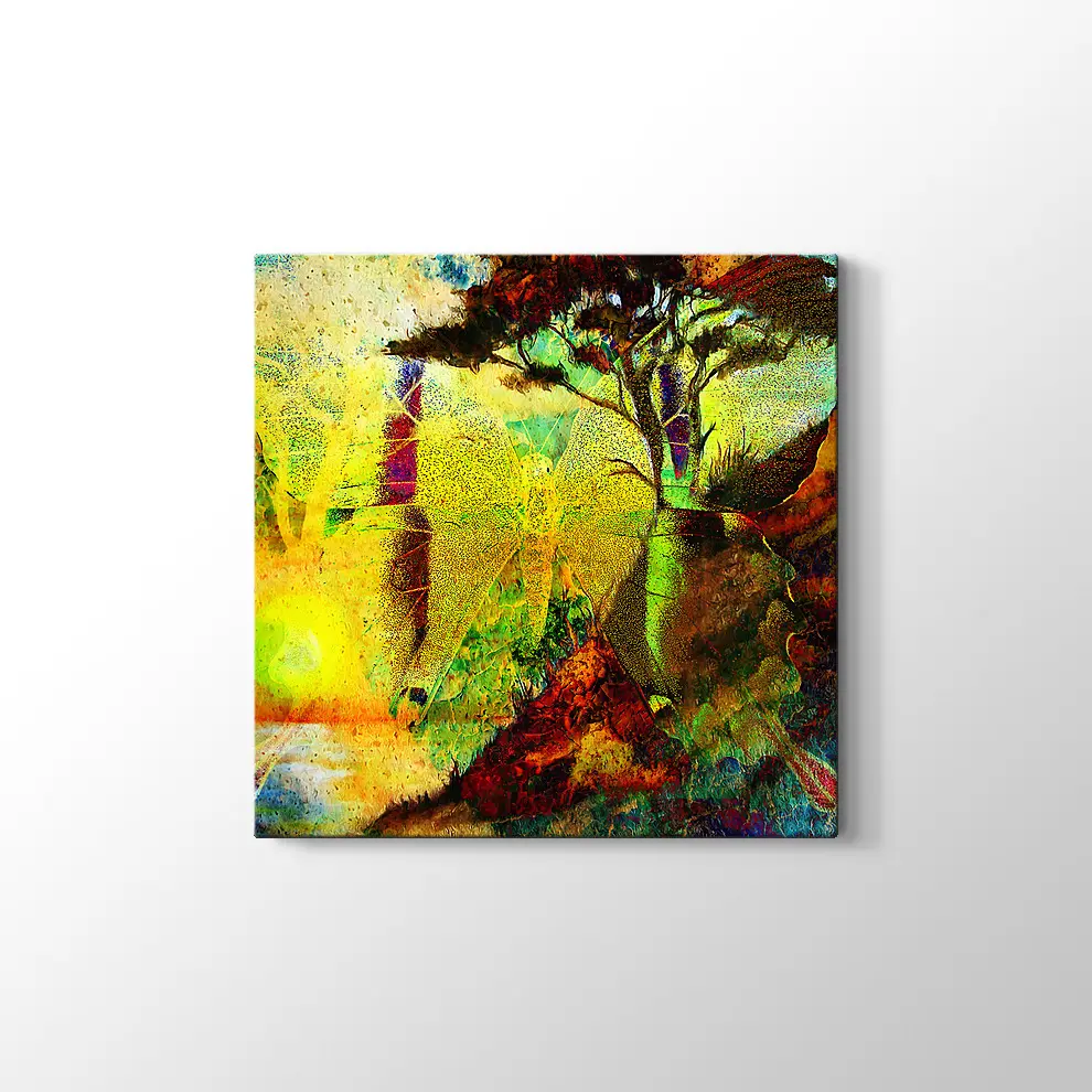 Kelebek ve Ağaç Kanvas Tablo