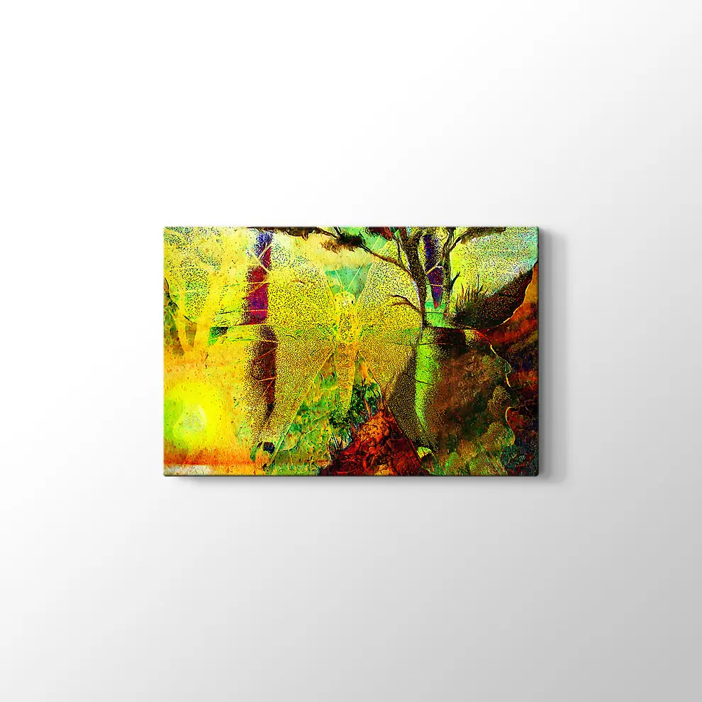 Kelebek ve Ağaç Kanvas Tablo