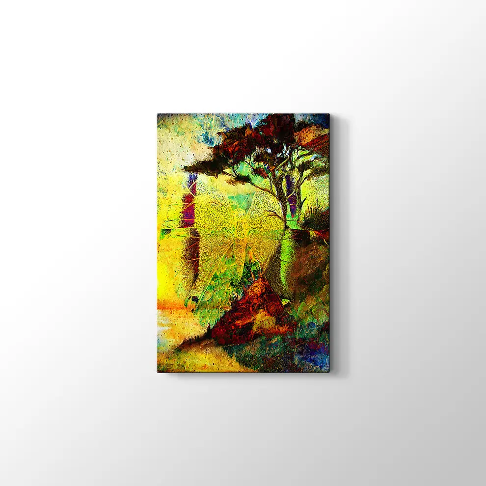 Kelebek ve Ağaç Kanvas Tablo