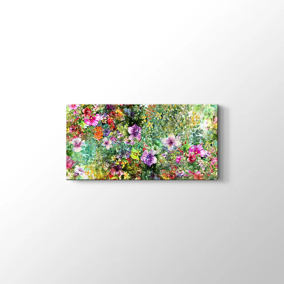 Suluboya ile Yaprak ve Çiçekler Kanvas Tablo