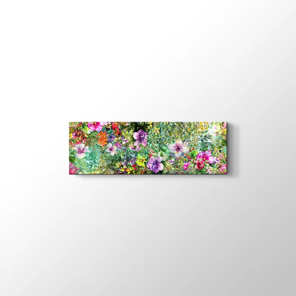 Suluboya ile Yaprak ve Çiçekler Kanvas Tablo