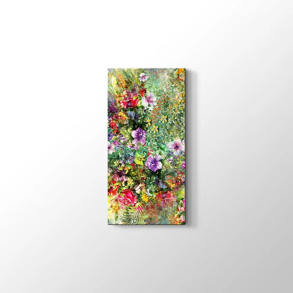 Suluboya ile Yaprak ve Çiçekler Kanvas Tablo