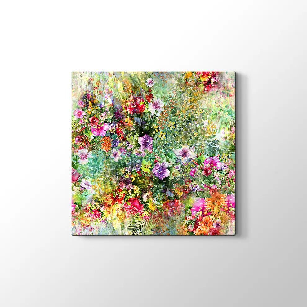 Suluboya ile Yaprak ve Çiçekler Kanvas Tablo