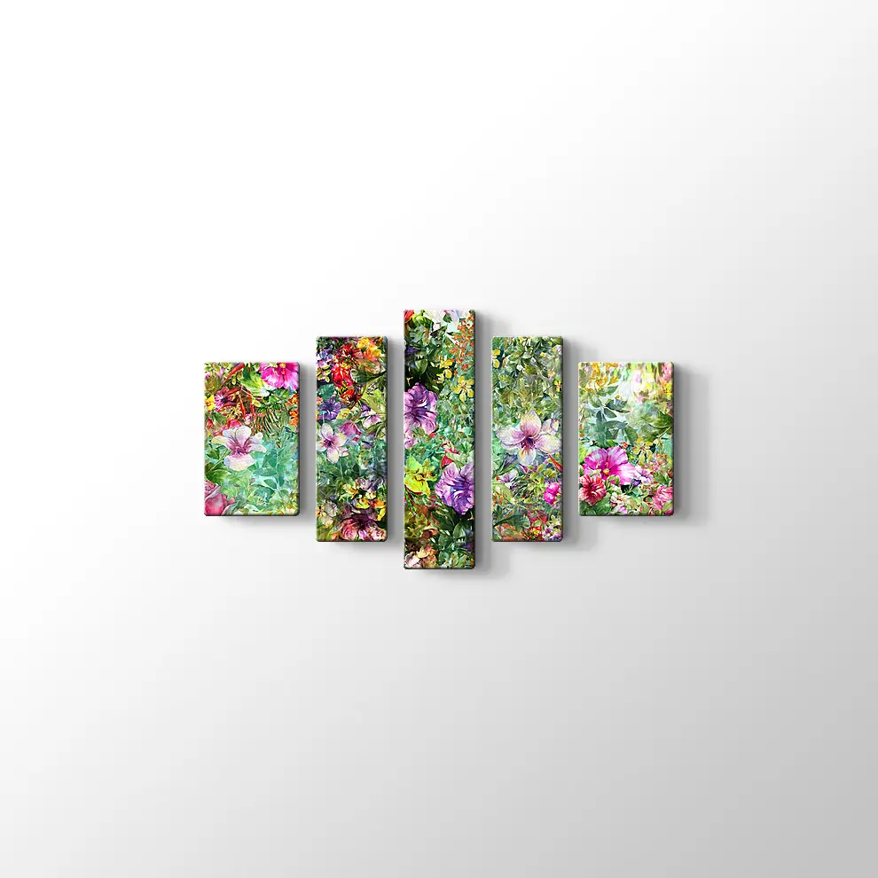 Suluboya ile Yaprak ve Çiçekler Kanvas Tablo