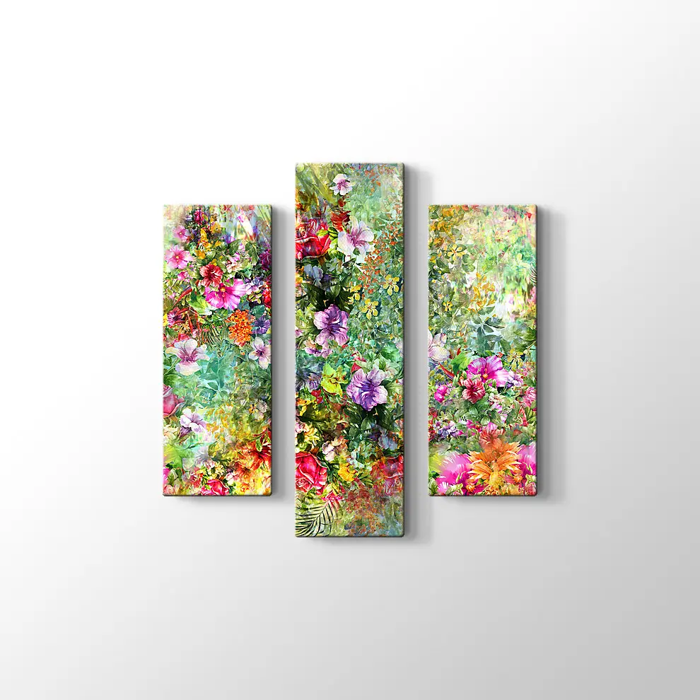 Suluboya ile Yaprak ve Çiçekler Kanvas Tablo