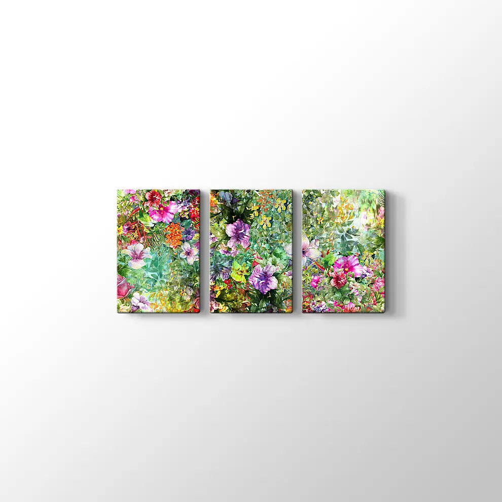 Suluboya ile Yaprak ve Çiçekler Kanvas Tablo