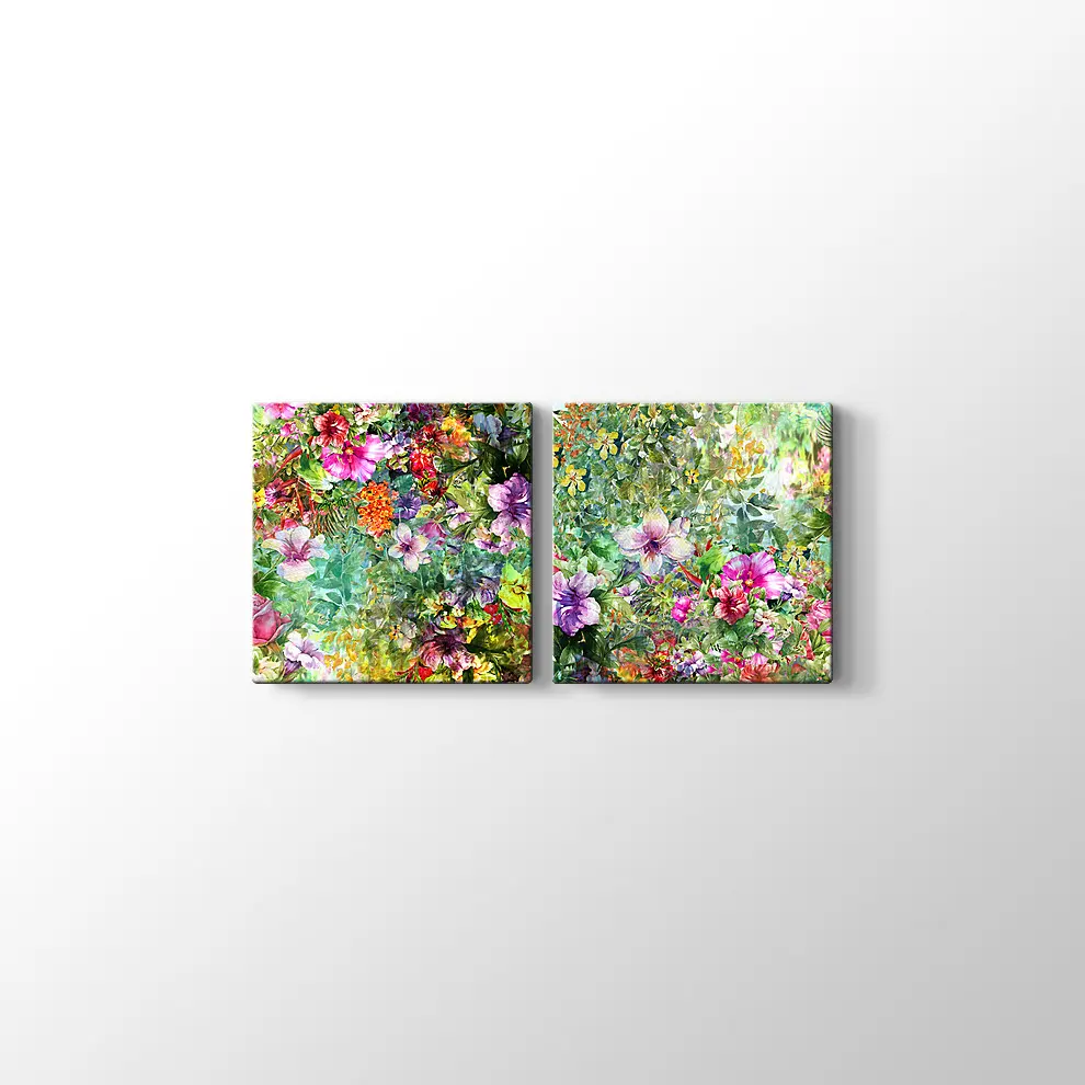 Suluboya ile Yaprak ve Çiçekler Kanvas Tablo