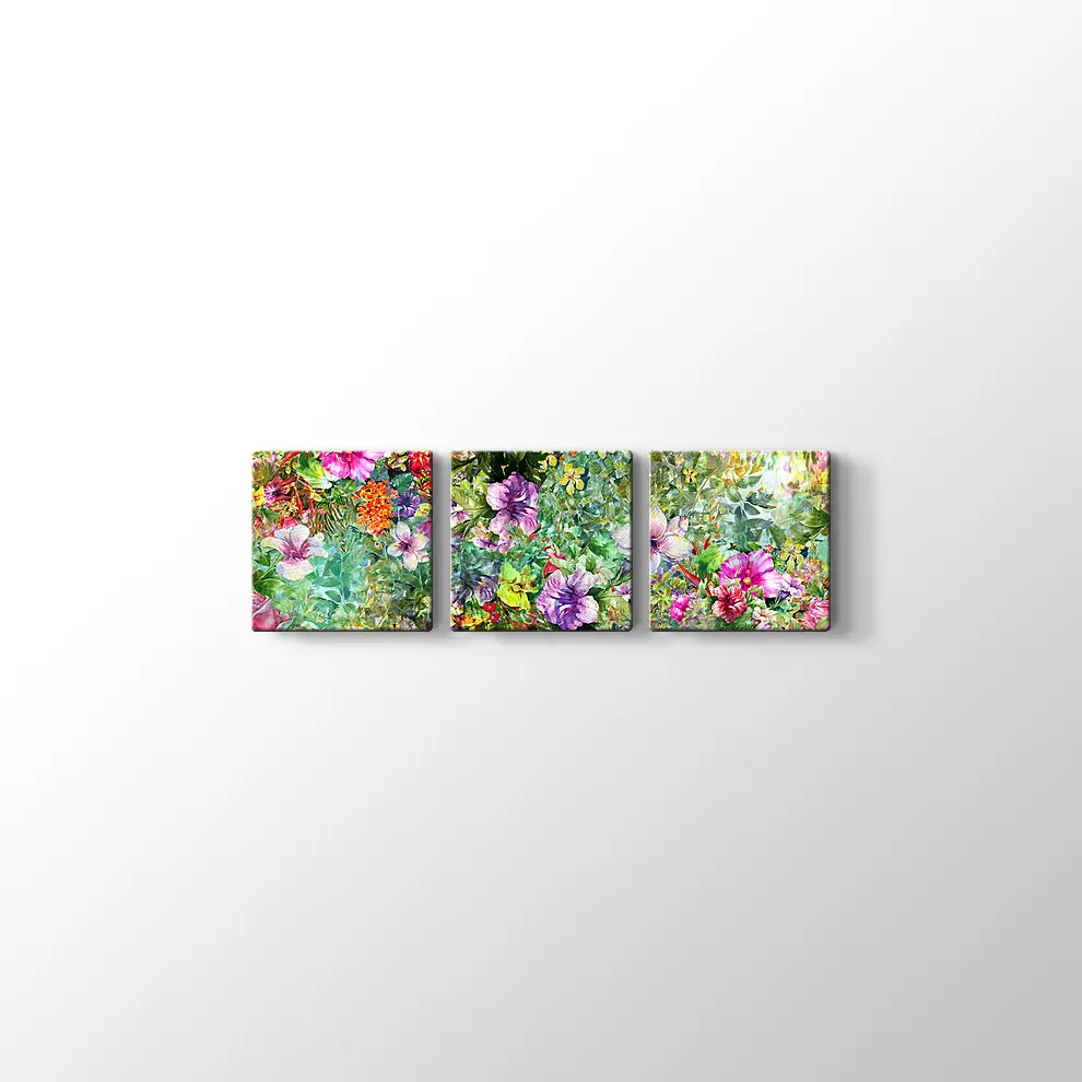 Suluboya ile Yaprak ve Çiçekler Kanvas Tablo