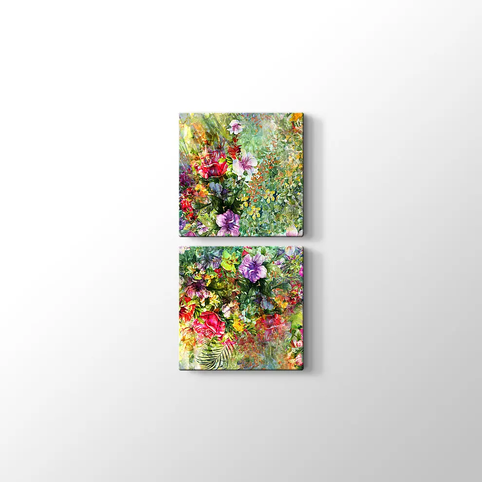 Suluboya ile Yaprak ve Çiçekler Kanvas Tablo