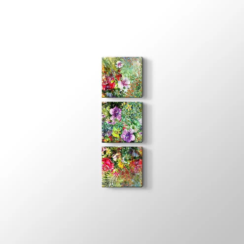 Suluboya ile Yaprak ve Çiçekler Kanvas Tablo