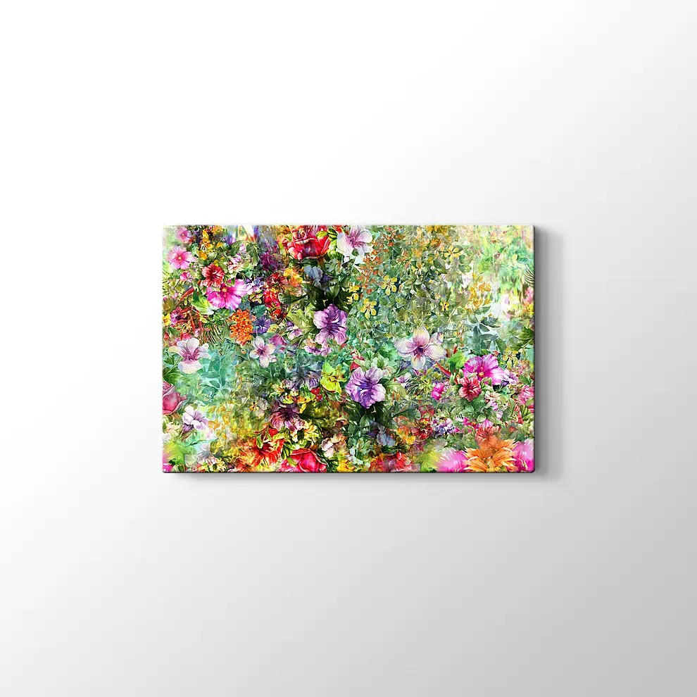 Suluboya ile Yaprak ve Çiçekler Kanvas Tablo