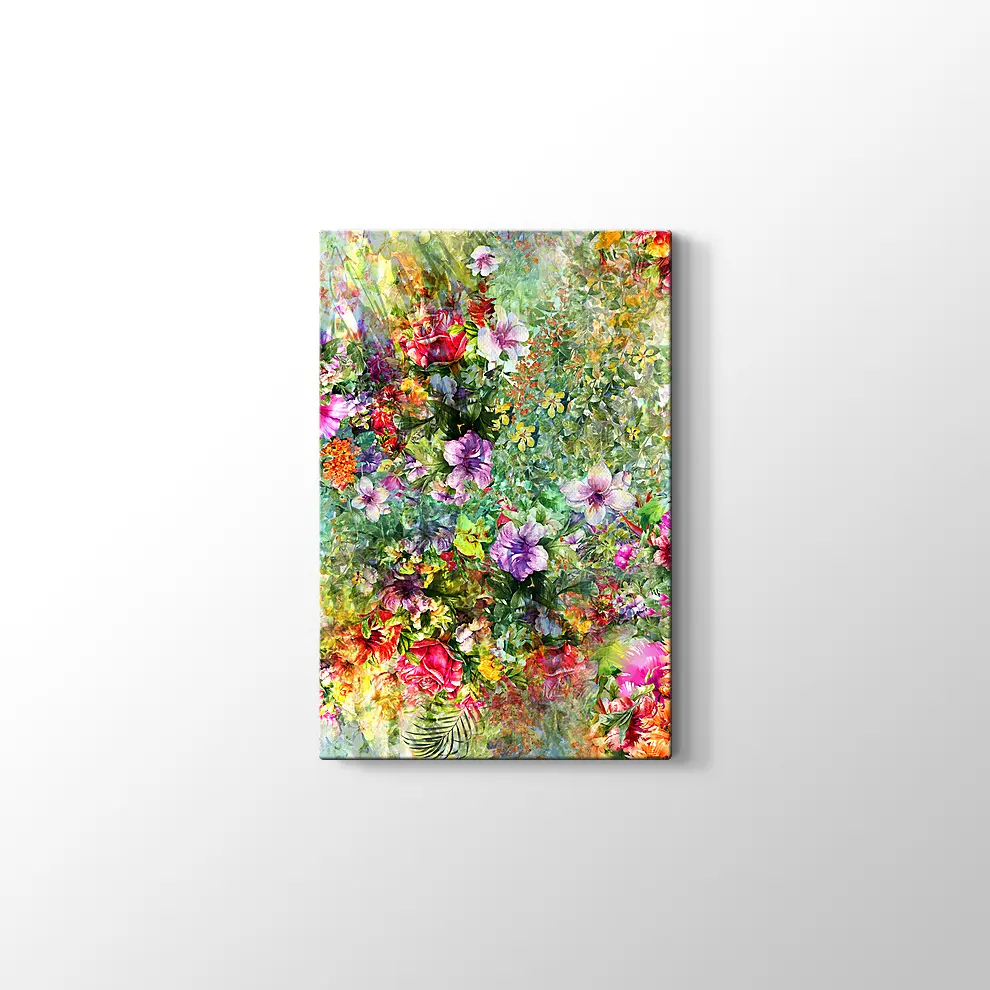 Suluboya ile Yaprak ve Çiçekler Kanvas Tablo