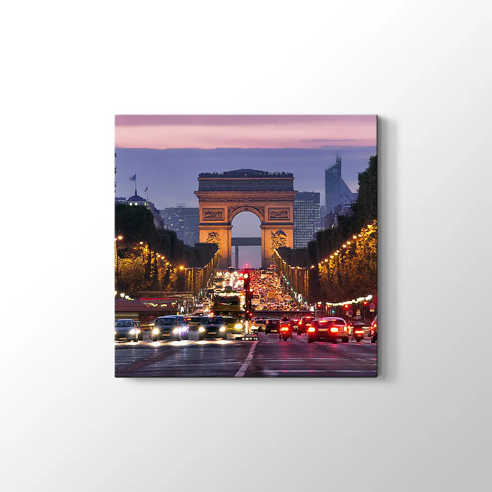 Pariste Gece Trafiği Kanvas Tablo