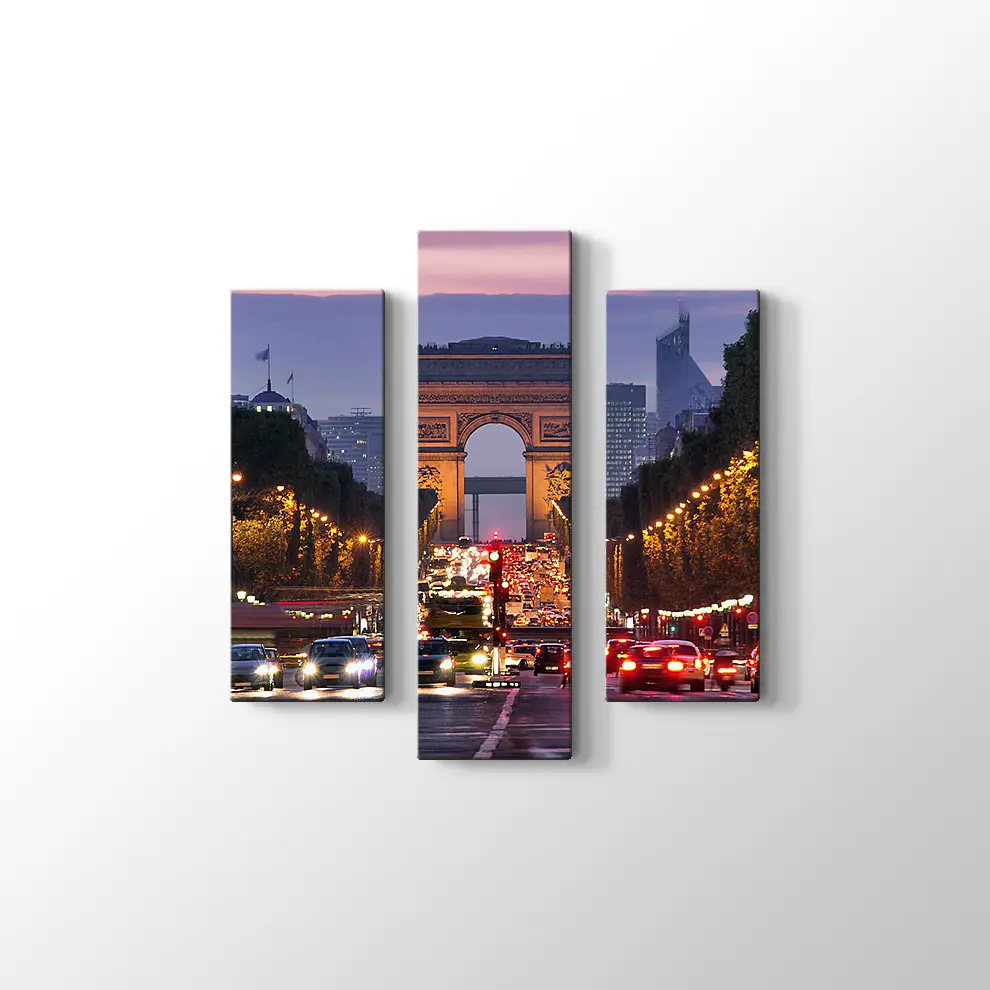 Pariste Gece Trafiği Kanvas Tablo