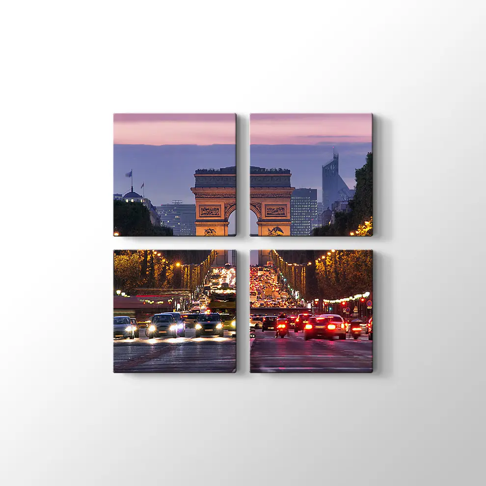 Pariste Gece Trafiği Kanvas Tablo