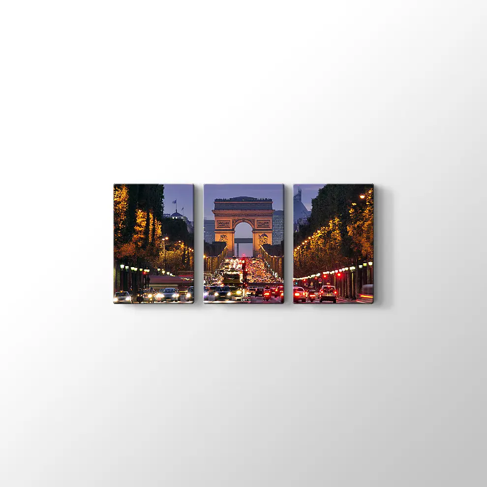 Pariste Gece Trafiği Kanvas Tablo