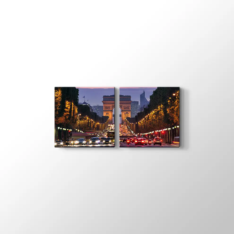 Pariste Gece Trafiği Kanvas Tablo